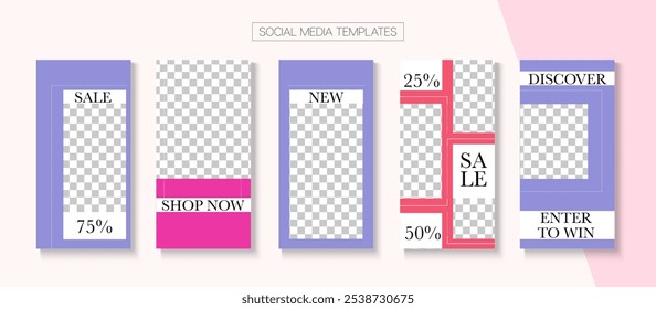 Mobile Stories Vector Collection. Tech Sale, New Arrivals Story Layout. Blogger Minimal Design, Social Media Kit Template. Online Shop Luxury Invitation Advert. Social Media Stories Collection