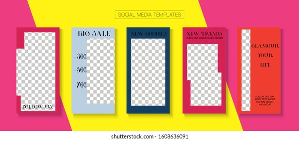 Mobile Stories Vector Collection. Trendy Sale, New Arrivals Story Layout. Online Shop Elegant Invitation Brand. Blogger Hipster Border, Social Media Kit Template. Social Media Stories Collection