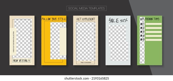 Mobile Stories Vector Collection. Trendy Sale, New Arrivals Story Layout. Blogger Funky Cards, Social Media Kit Template. Online Shop Polygon Graphic Phone. Social Media Stories Collection