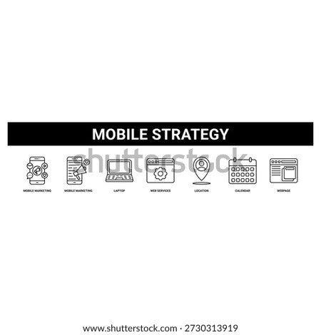 Mobile Strategy web banner icon set collection solid style.