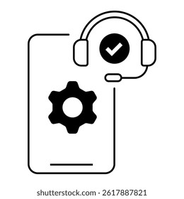 Mobile Support Configuration. Smartphone with headset and gear icon for mobile-based support setup
