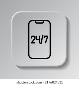Mobile support simple icon flat design. Black icon on square button with shadow. Grey background.ai