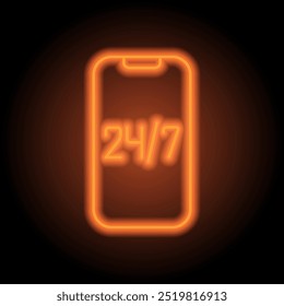 Mobile support simple icon flat design. Orange neon on black background.ai