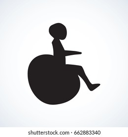Mobile support stroller isolated on white backdrop. Web simple walk street traffic law logo button. Freehand linear black ink hand drawn flat emblem sketchy in retro doodle contour style pen on paper