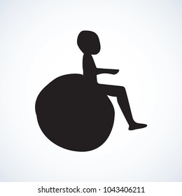 Mobile support stroller on white backdrop. Web simple walk street traffic law logo button. Freehand linear black ink hand drawn flat healthcare logotype emblem sketchy in retro doodle contour style