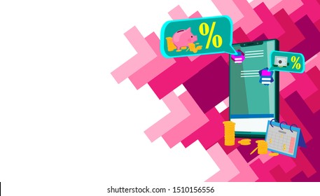 Mobile survey concept with characters. Can use for web banner, infographics, hero images. Flat isometric. Banking system. Savings, savings in a piggy bank at interest.
