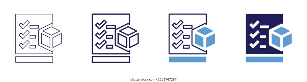 Icono de Encuesta móvil en 4 estilos diferentes. Línea delgada, línea, línea en negrita, duotono. Estilo duotono. Trazo editable.