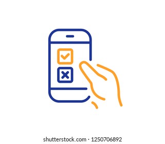 Mobile survey line icon. Select answer sign. Business interview symbol. Colorful outline concept. Blue and orange thin line color icon. Mobile survey Vector