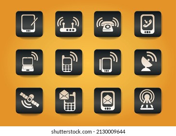 Mobile symbols on black buttons on yellow background