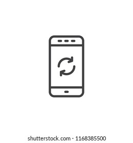 Mobile sync outline icon. linear style sign for mobile concept and web design. Phone Synchronize arrows simple line vector icon. Backup and restore symbol, logo illustration