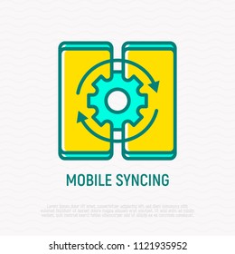 Mobile syncing thin line icon. Modern vector illustration.