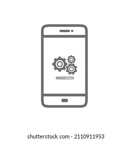 mobile system update icon.  telephone and gear symbol or mobile phone update flat design isolated on white background.