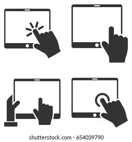 Mobile Tab And Hand Pointer Vector Icon Clipart. Collection Style Is Gray Flat Symbols On A White Background.