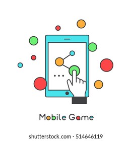 Mobile and Tablet Game Playing  Display Touching and User Interface. Icon Style Vector Illustration