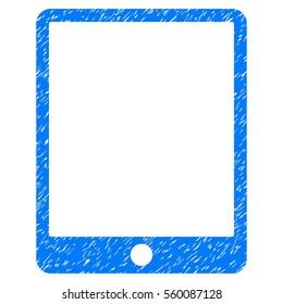 Mobile Tablet grainy textured icon for overlay watermark stamps. Flat symbol with dust texture. Dotted vector blue ink rubber seal stamp with grunge design on a white background.