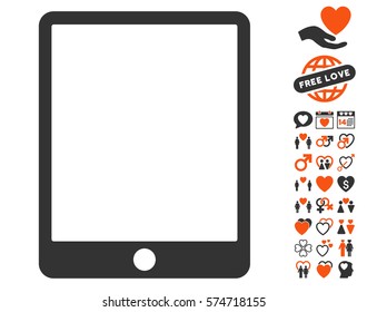 Mobile Tablet icon with bonus romantic pictures. Vector illustration style is flat iconic symbols for web design, app user interfaces.
