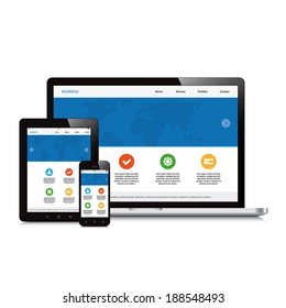 mobile, tablet and laptop responsive webdesign isolated background