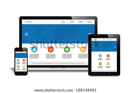 mobile, tablet and laptop responsive webdesign isolated background