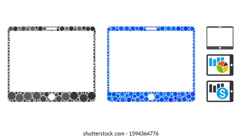 Mobile tablet mosaic of circle elements in various sizes and shades, based on mobile tablet icon. Vector round elements are composed into blue mosaic.