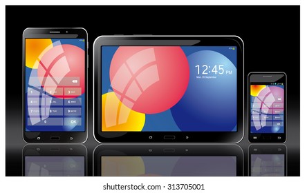 Mobile tablets and smartphone on a black background, vector illustration