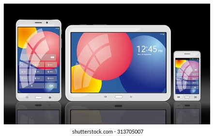 Mobile tablets and smartphone on a black background, vector illustration