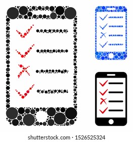 Mobile tasks composition for mobile tasks icon of circle elements in different sizes and color tinges. Vector circle elements are organized into blue composition.
