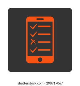 Mobile Tasks icon from Commerce Buttons OverColor Set. Vector style is orange and gray colors, flat square rounded button, white background.