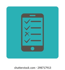 Mobile Tasks icon from Commerce Buttons OverColor Set. Vector style is grey and cyan colors, flat square rounded button, white background.