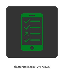 Mobile Tasks icon from Commerce Buttons OverColor Set. Vector style is green and gray colors, flat square rounded button, white background.