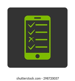 Mobile Tasks icon from Commerce Buttons OverColor Set. Vector style is eco green and gray colors, flat square rounded button, white background.