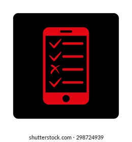 Mobile Tasks icon from Commerce Buttons OverColor Set. Vector style is intensive red and black colors, flat square rounded button.