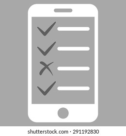 Mobile Tasks icon from Commerce Set. Vector style: bicolor flat symbol, dark gray and white colors, rounded angles, silver background.