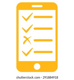 Mobile Tasks icon from Commerce Set. Vector style: flat symbol, yellow color, rounded angles, white background.