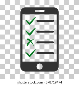 Mobile Tasks icon. Vector illustration style is flat iconic bicolor symbol, green and gray colors, transparent background. Designed for web and software interfaces.