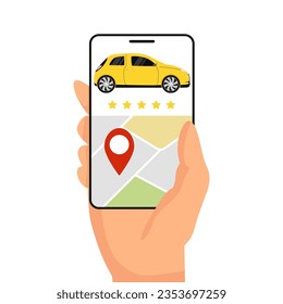 aplicación de aplicación de taxi móvil. Sargento de cabina amarilla