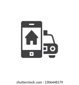 Mobile taxi booking vector icon. filled flat sign for mobile concept and web design. Online taxi ordering to home address simple solid icon. Symbol, logo illustration. Pixel perfect vector graphics