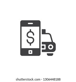 Mobile taxi payment vector icon. filled flat sign for mobile concept and web design. Smartphone taxi ordering screen simple solid icon. Symbol, logo illustration. Pixel perfect vector graphics