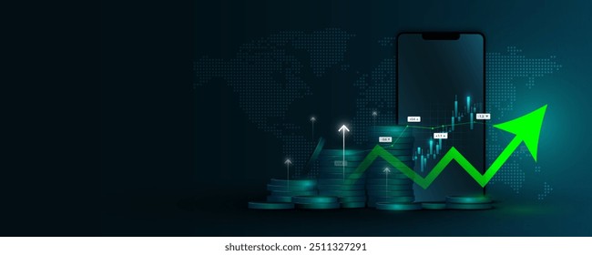 Mobile technology background image, investment graph, sales and online shopping Banner design, advertising media
