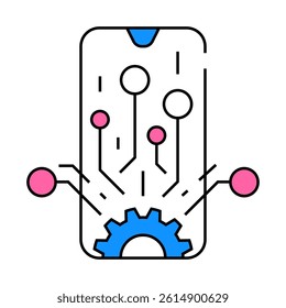 mobile technology business process line icon vector. mobile technology business process sign. isolated symbol illustration