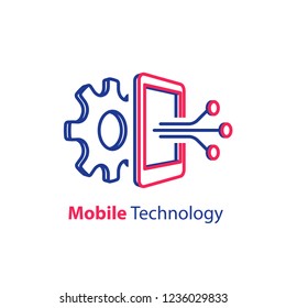 Mobile technology concept, smartphone innovation, software development, vector line icon