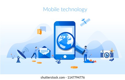Mobile technology Concept for web page, banner, presentation, social media, documents, cards, posters. Vector illustration, application development, Smartphone interface building process, mobile app 