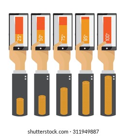 Mobile technology to do business  hand transfer money Vector