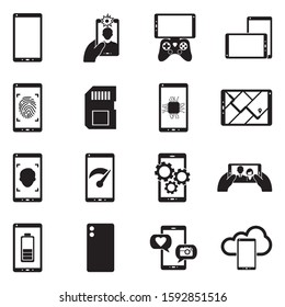 Mobile Technology Icons. Black Flat Design. Vector Illustration.