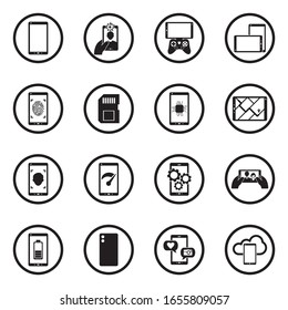 Mobile Technology Icons. Black Flat Design In Circle. Vector Illustration.