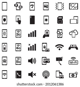 Mobile Technology Icons. Black Flat Design. Vector Illustration.
