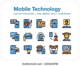 Mobile Technology Icons Set. UI Pixel Perfect Well-crafted Vector Thin Line Icons. The illustrations are a vector.
