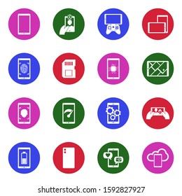 Mobile Technology Icons. White Flat Design In Circle. Vector Illustration.