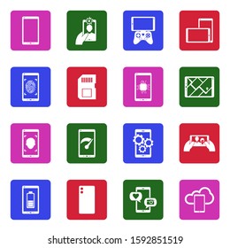 Mobile Technology Icons. White Flat Design In Square. Vector Illustration.