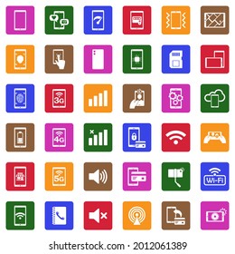 Iconos de tecnología móvil. Colección Llanta Blanca En Cuadrado. Ilustración vectorial.