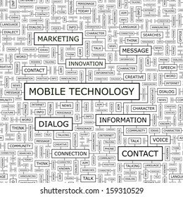MOBILE TECHNOLOGY. Seamless pattern. Word cloud illustration. Vector illustration. 